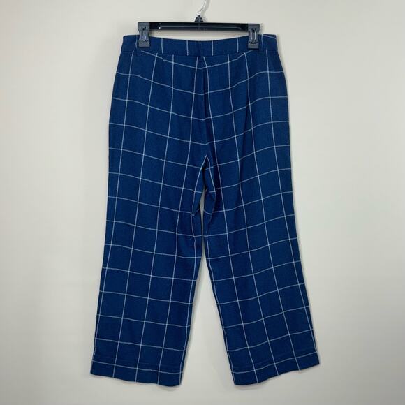J.JILL Windowpane Plaid Wide Leg Cropped Trousers Midnight Blue White Size 8 - Picture 2 of 9